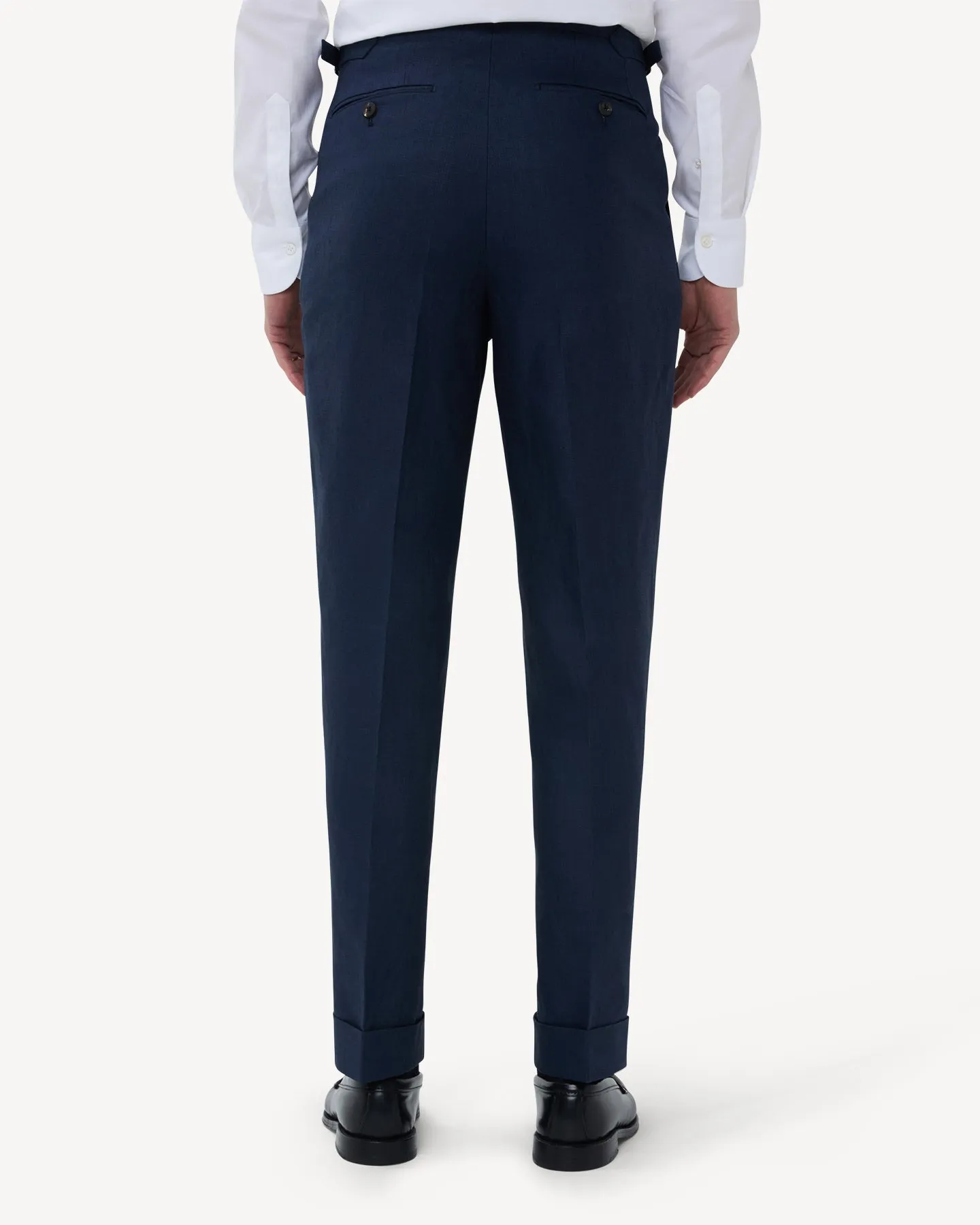 Navy Single Pleat Linen Trousers