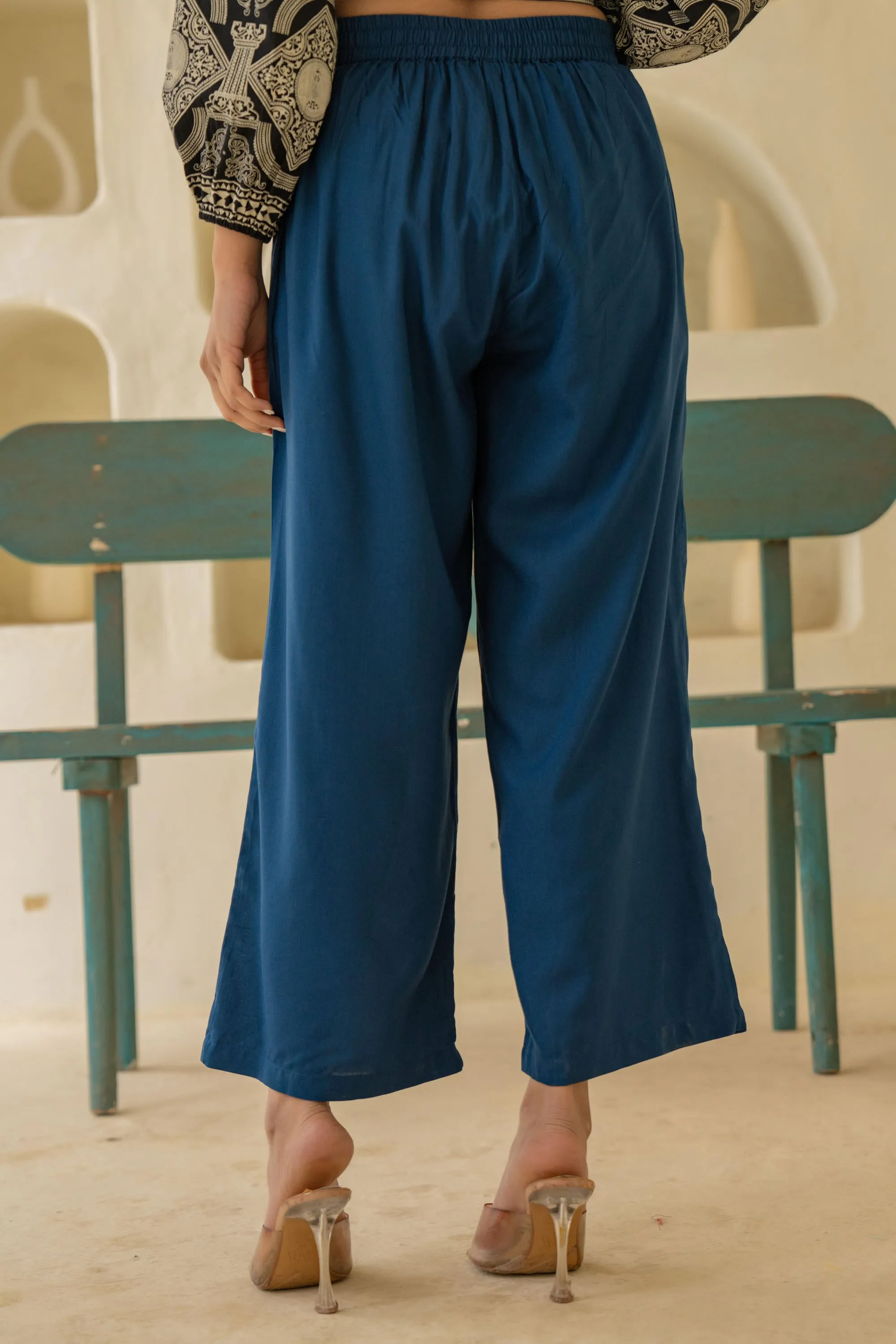 Navy Solid Viscose Palazzo Pants