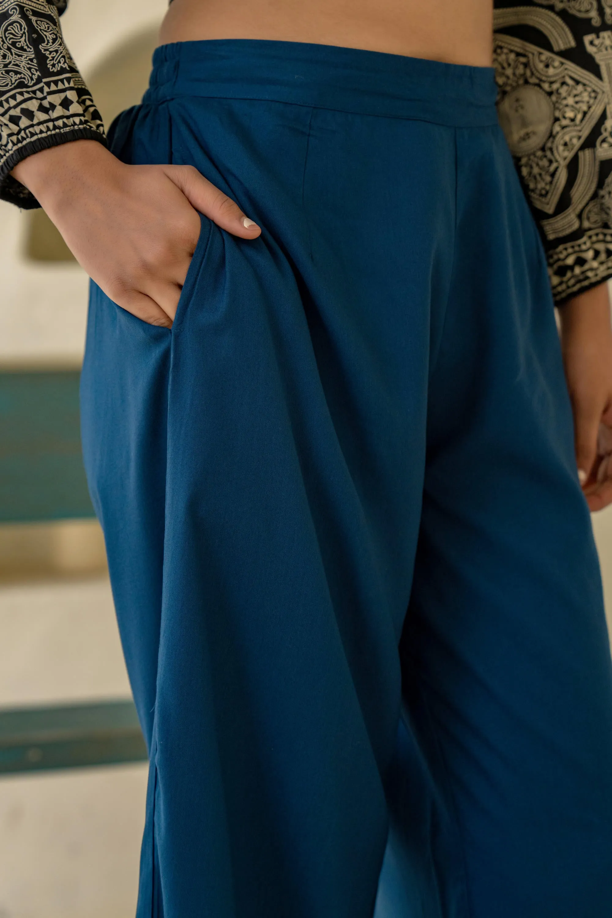 Navy Solid Viscose Palazzo Pants