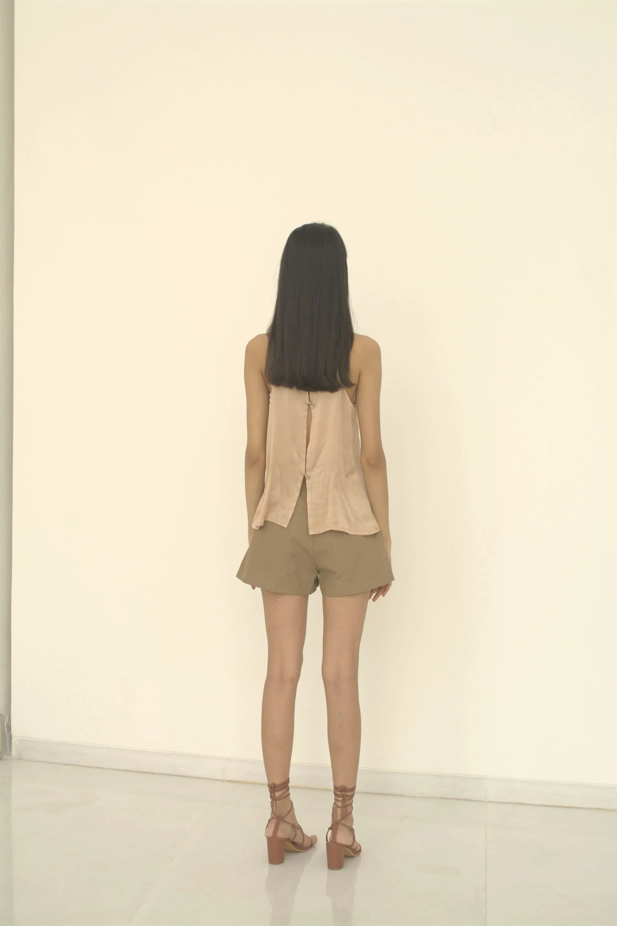 New Season Summer to Fall 2024-Shorts Embroidered Pleated Cotton Khaki-KH/C/007-Suzanne-Fashion Edit Hemji