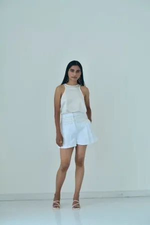 New Season Summer to Fall 2024-Shorts Embroidered Pleated Cotton White-W/C/006-Suzanne-Fashion Edit Hemji