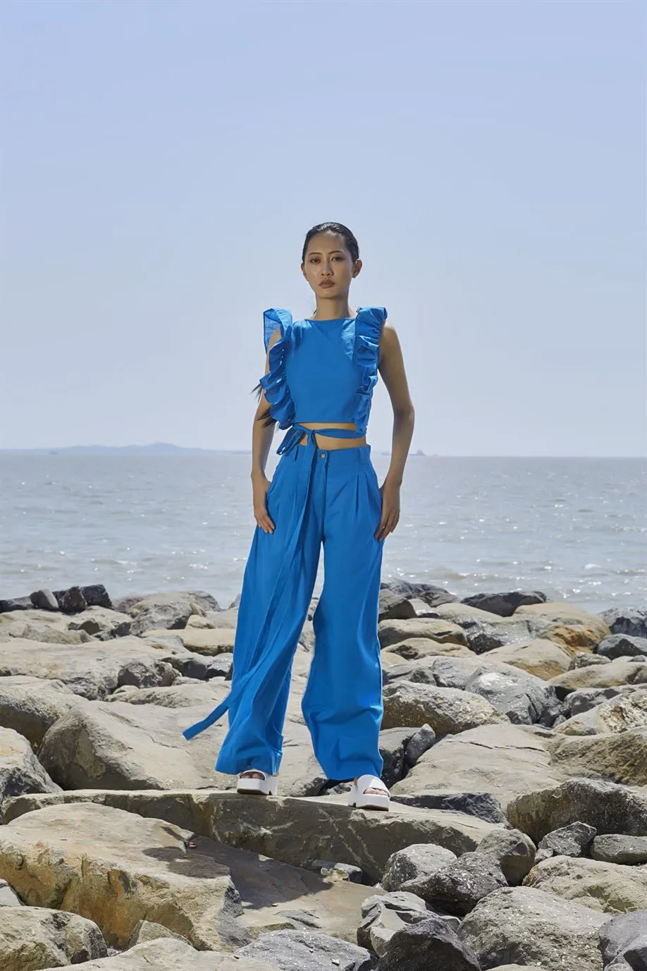 New Season Summer/Fall 24-Coord Set Top Overlap Coord Cotton Blue-MT Overlap Coord Set-NA Slub Blue-Fashion Edit Mati
