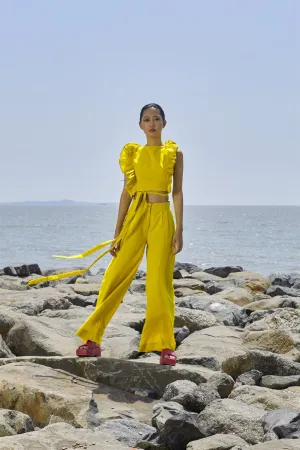 New Season Summer/Fall 24-Coord Set Top Overlap Coord Cotton Yellow-MT Overlap Coord Set-NA Slub Yellow-Fashion Edit Mati