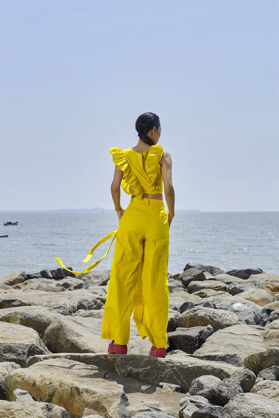 New Season Summer/Fall 24-Coord Set Top Overlap Coord Cotton Yellow-MT Overlap Coord Set-NA Slub Yellow-Fashion Edit Mati