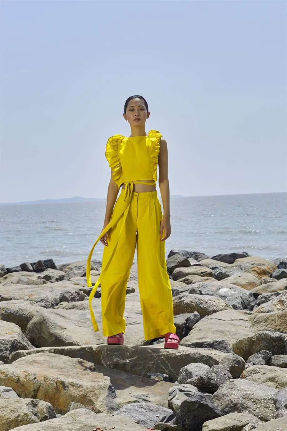 New Season Summer/Fall 24-Coord Set Top Overlap Coord Cotton Yellow-MT Overlap Coord Set-NA Slub Yellow-Fashion Edit Mati