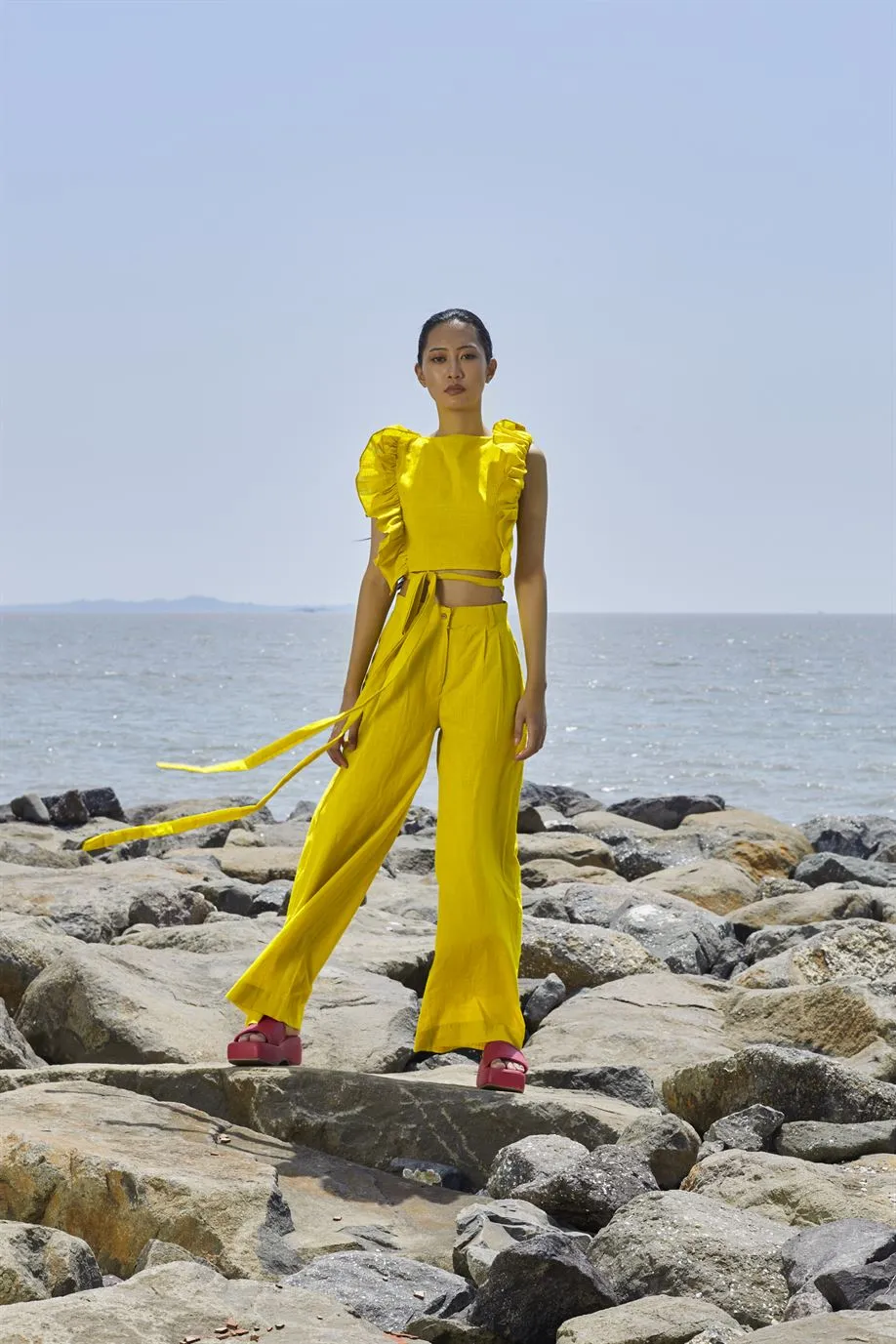 New Season Summer/Fall 24-Coord Set Top Overlap Coord Cotton Yellow-MT Overlap Coord Set-NA Slub Yellow-Fashion Edit Mati