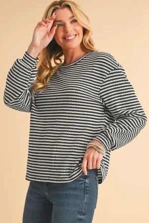 Oaklee Striped Round Neck Drop Shoulder Top