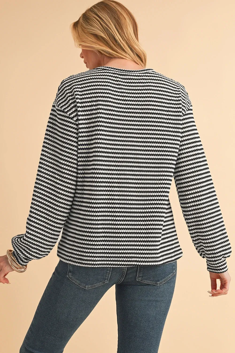 Oaklee Striped Round Neck Drop Shoulder Top