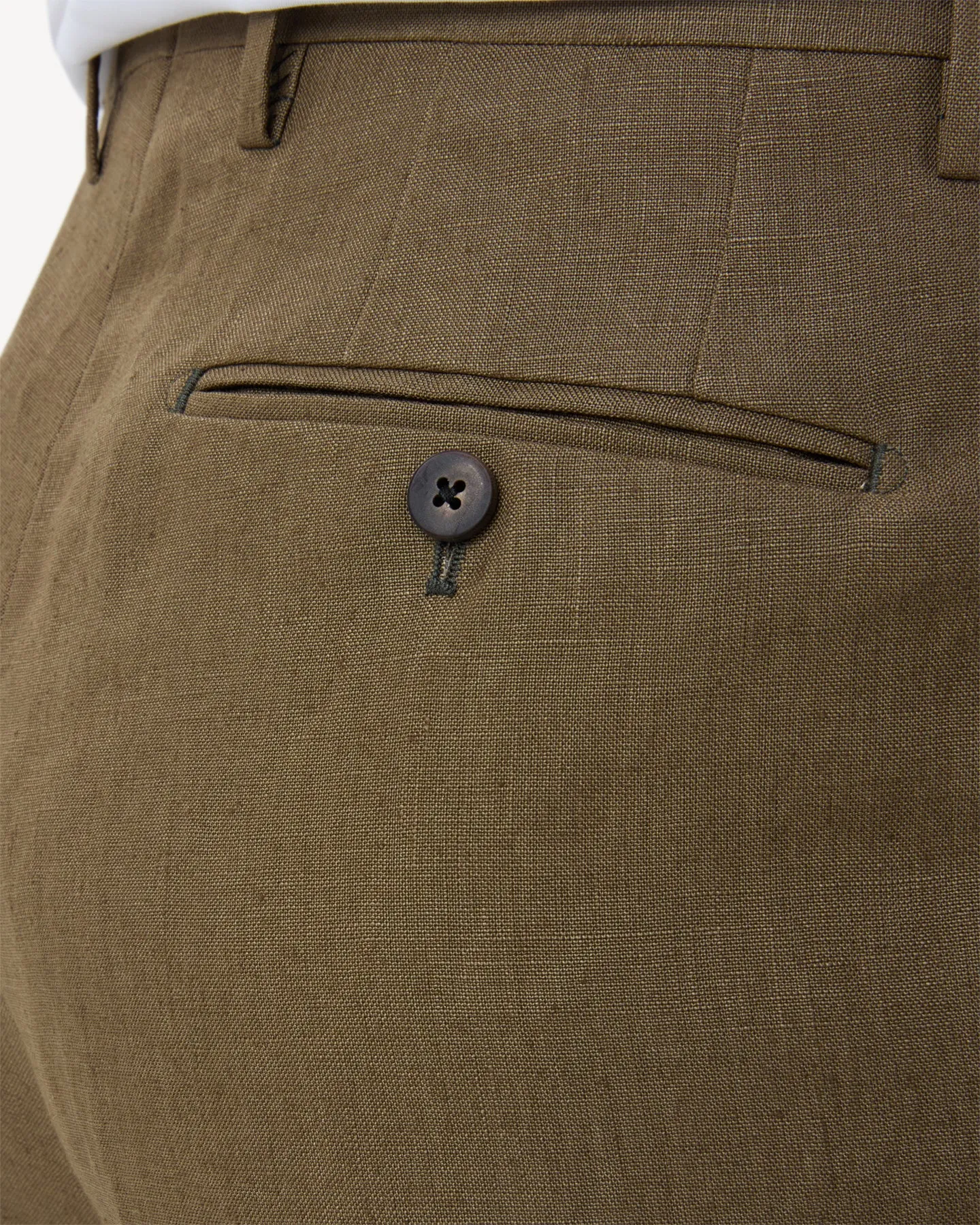 Olive Brown Double Pleat Linen Trousers