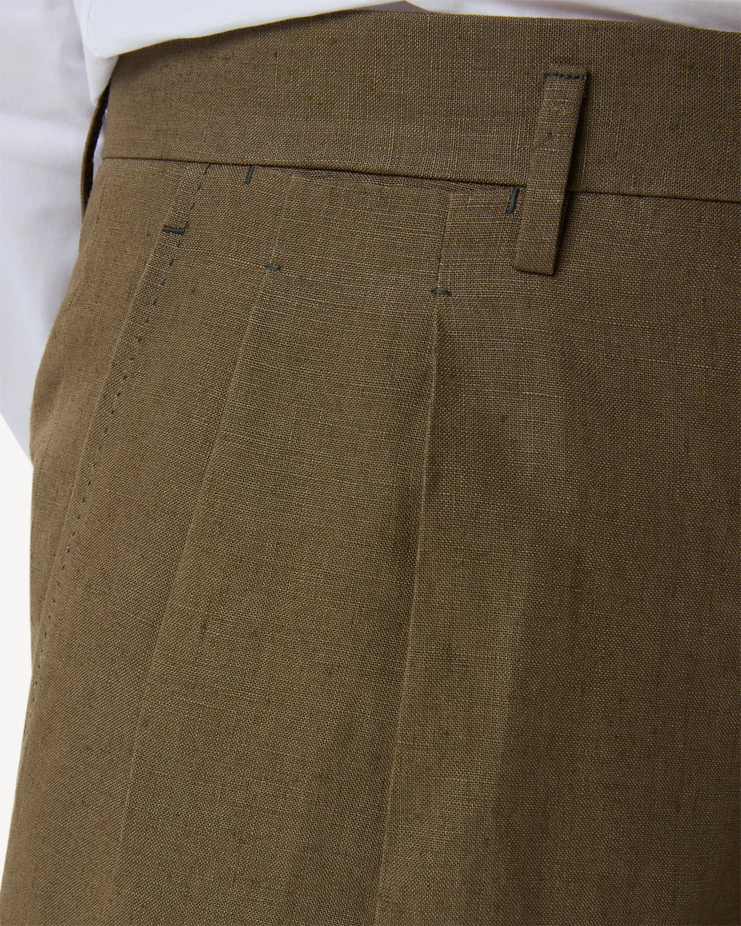 Olive Brown Double Pleat Linen Trousers