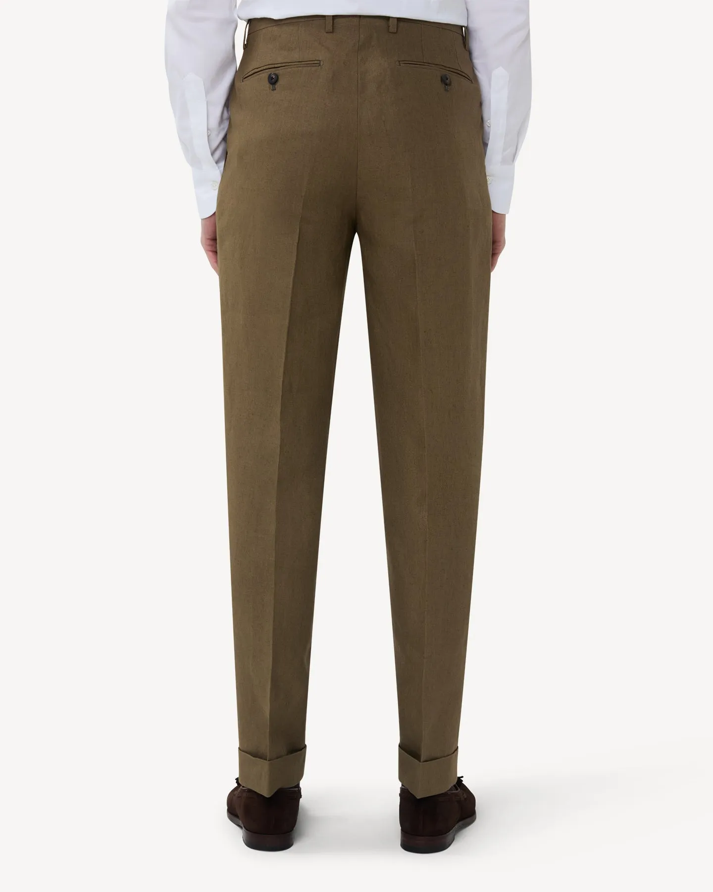 Olive Brown Double Pleat Linen Trousers