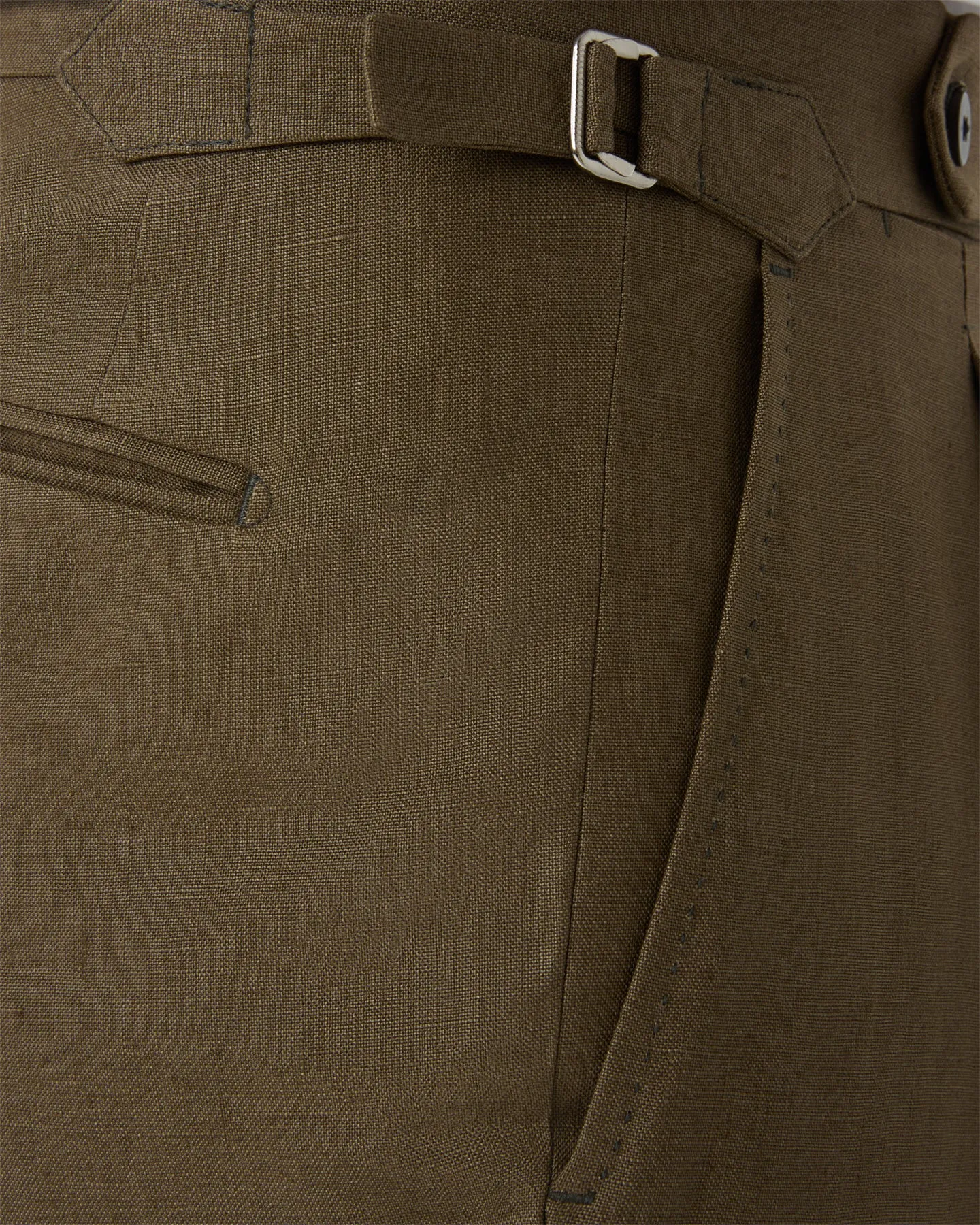 Olive Brown Single Pleat Linen Trousers