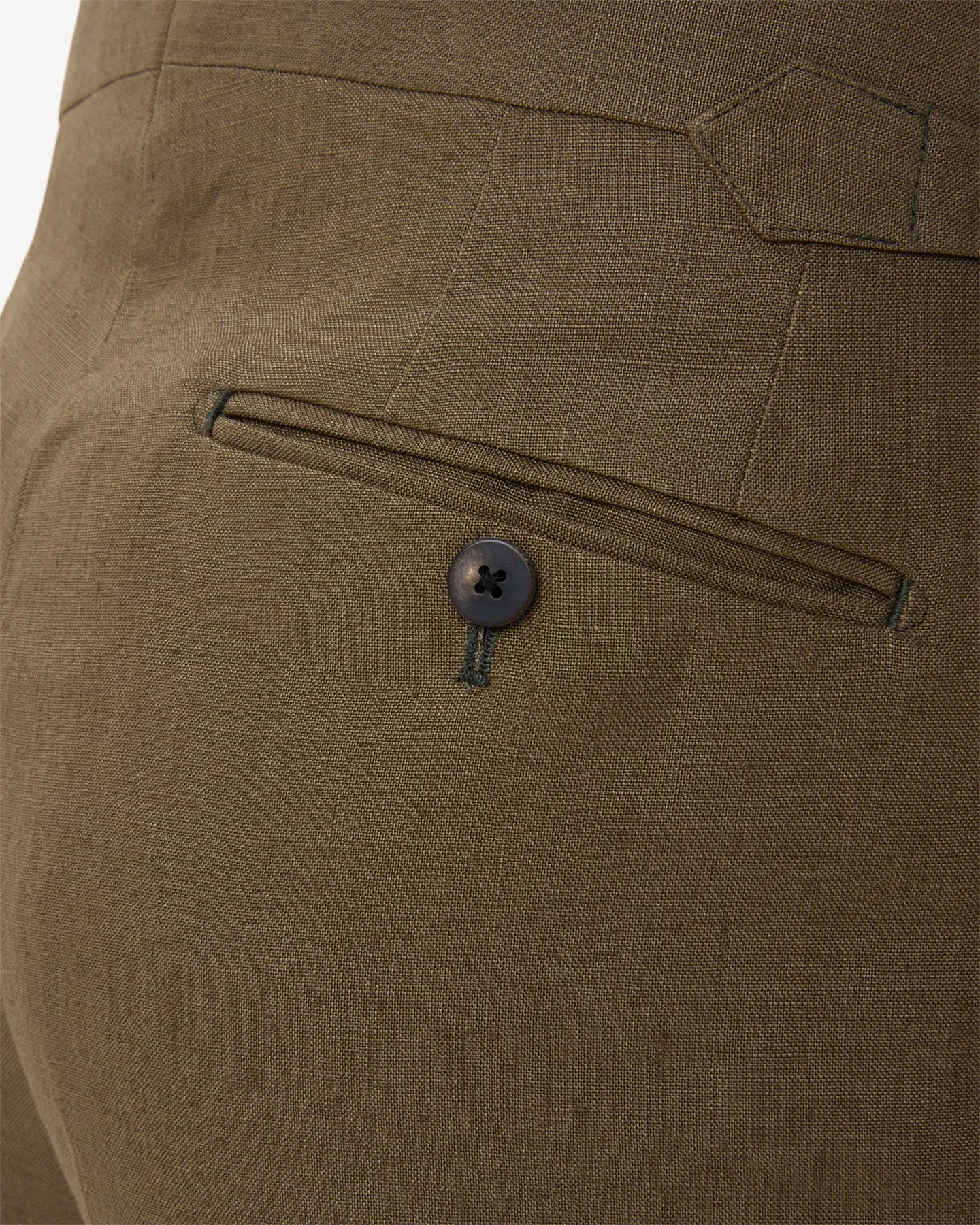 Olive Brown Single Pleat Linen Trousers