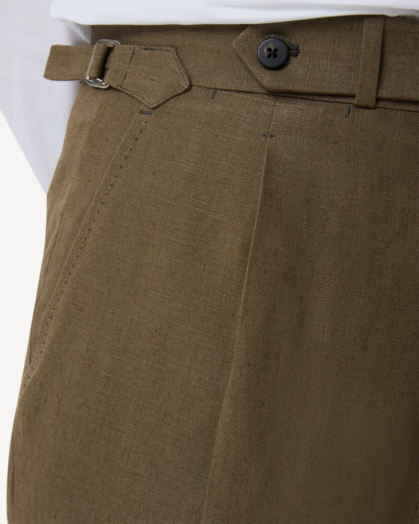 Olive Brown Single Pleat Linen Trousers