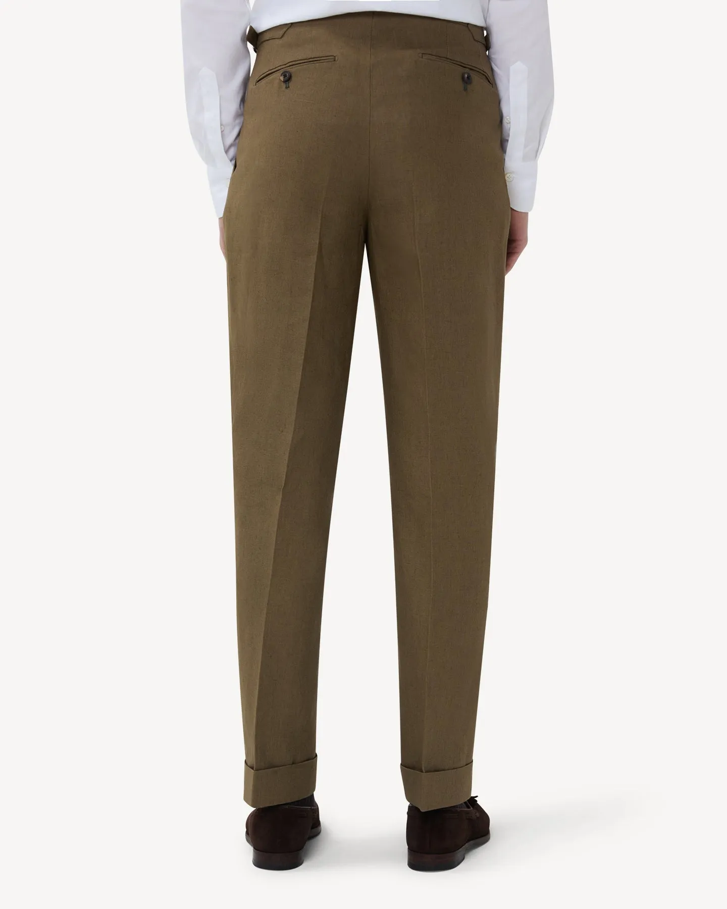 Olive Brown Single Pleat Linen Trousers