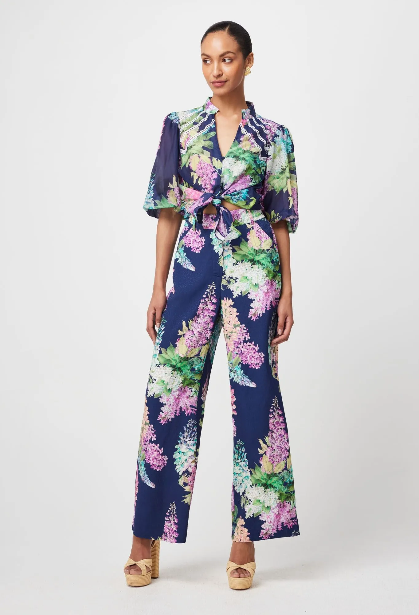 Once Was - Augustine Viscose Dobby Pant - Navy Wisteria