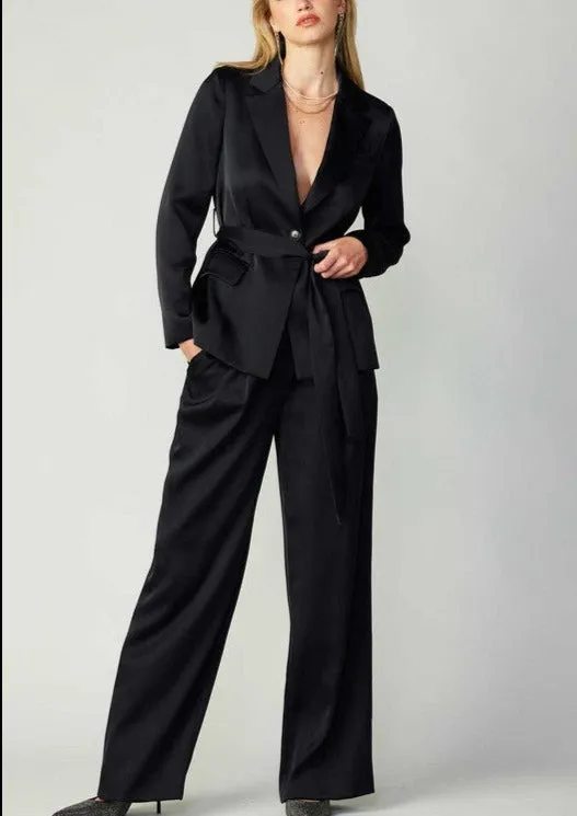 One Button Belted Jacket (Black, Fuchsia)