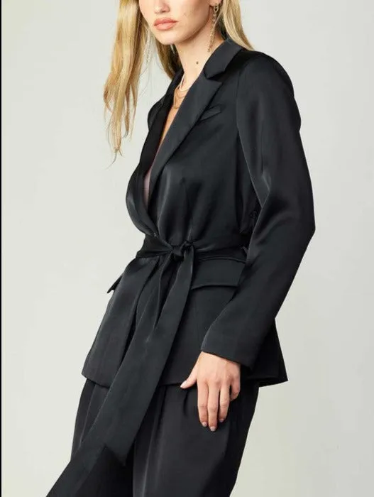 One Button Belted Jacket (Black, Fuchsia)
