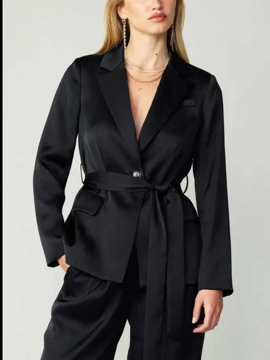 One Button Belted Jacket (Black, Fuchsia)
