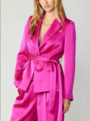One Button Belted Jacket (Black, Fuchsia)