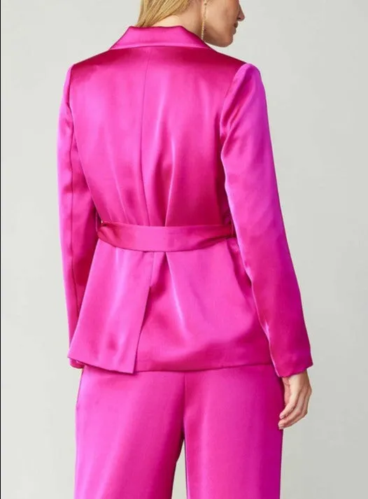 One Button Belted Jacket (Black, Fuchsia)