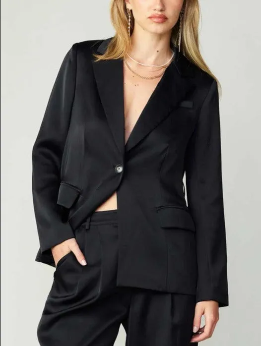 One Button Belted Jacket (Black, Fuchsia)