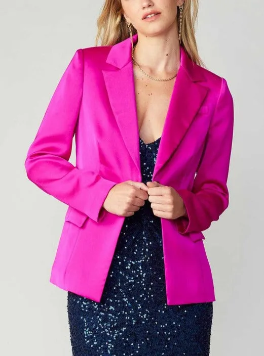 One Button Belted Jacket (Black, Fuchsia)