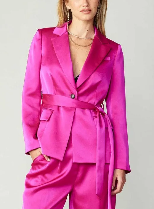 One Button Belted Jacket (Black, Fuchsia)