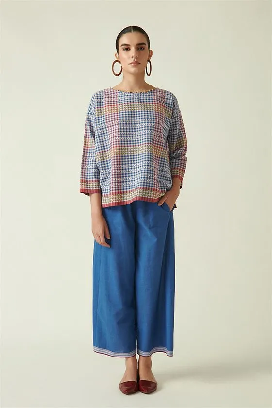Payal Pratap   I   Kerrisdale Morel Straight Pants Cotton Handloom Blue Transition Edit 2T-6B
