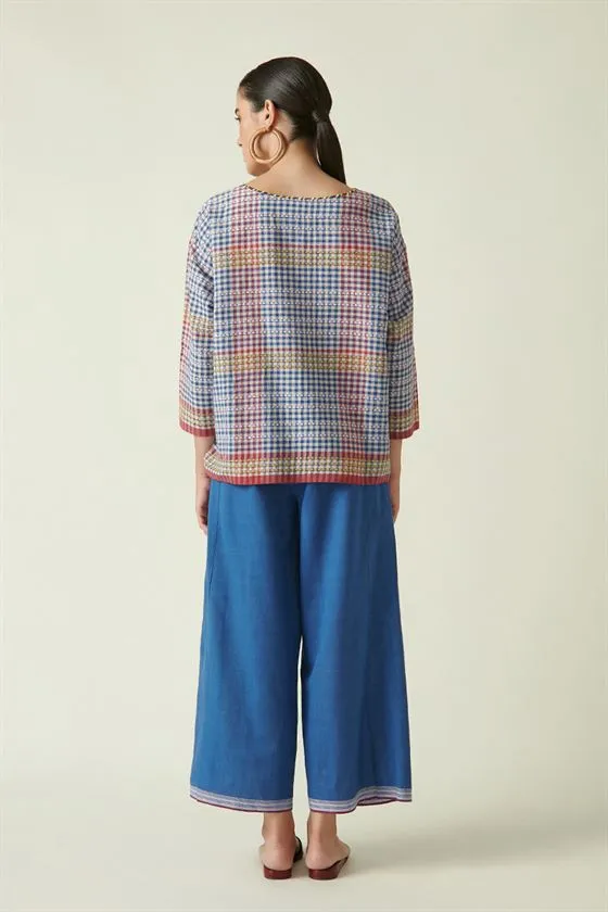 Payal Pratap   I   Kerrisdale Morel Straight Pants Cotton Handloom Blue Transition Edit 2T-6B