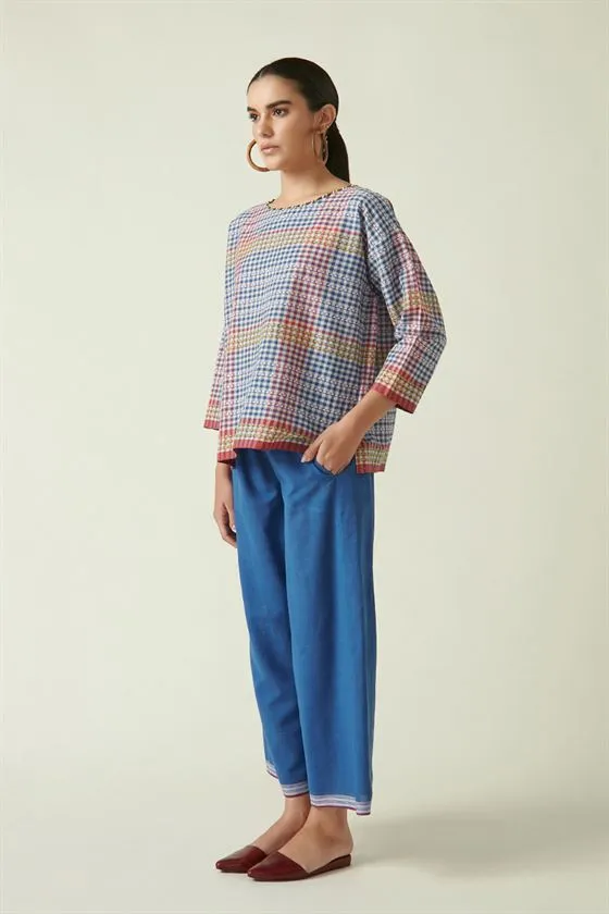 Payal Pratap   I   Kerrisdale Morel Straight Pants Cotton Handloom Blue Transition Edit 2T-6B