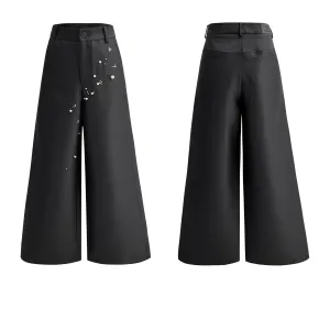 Pearl Decor Wide-Leg Casual Pants