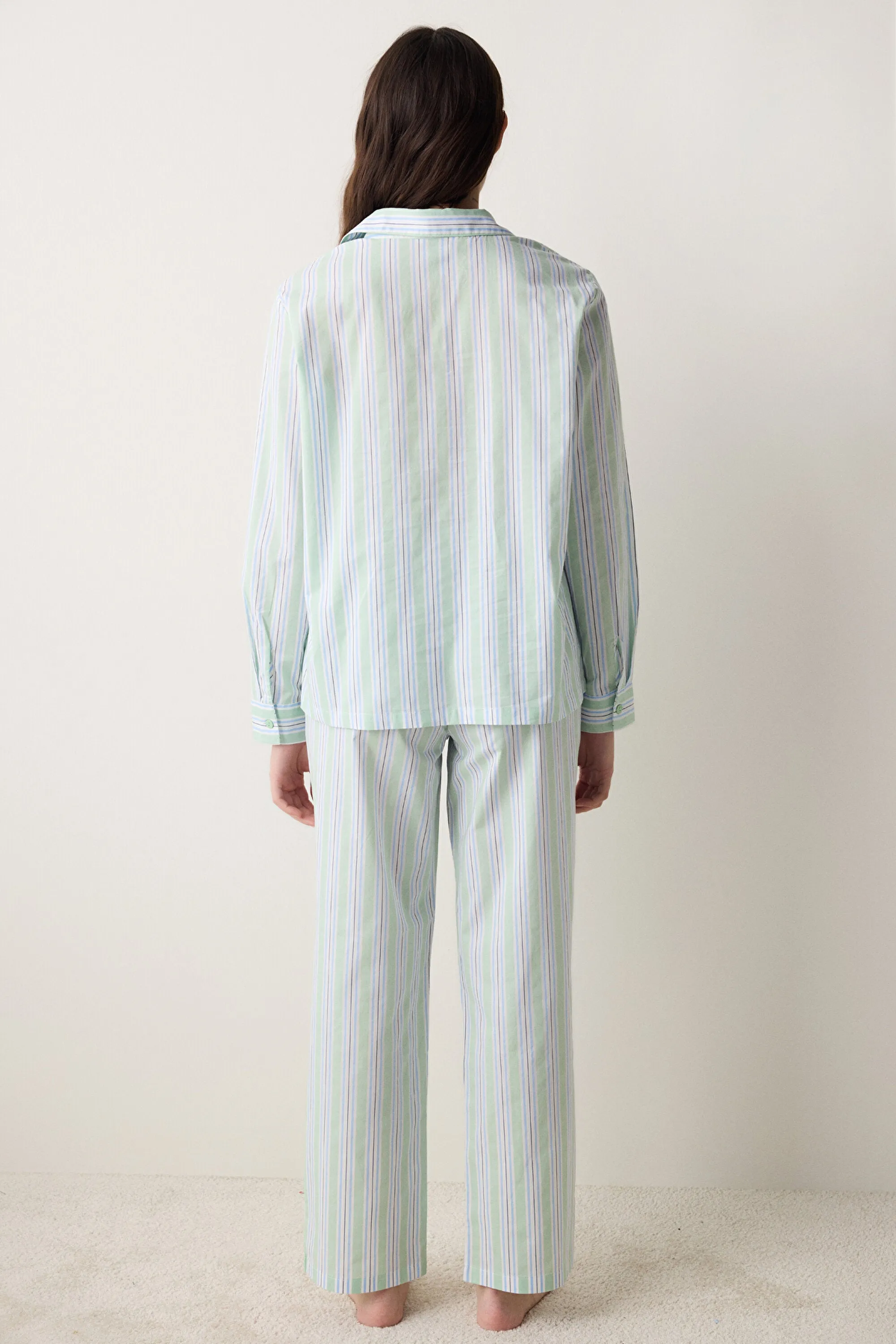 Perri Shirt Pants Striped Light Green Pajama Set