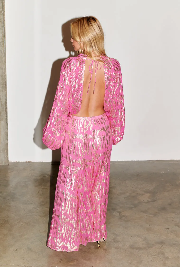 Pink Viscose Jacquard Libby Top