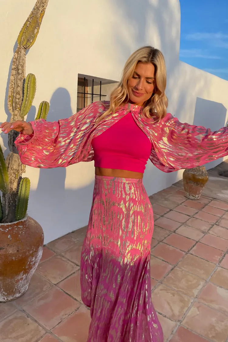 Pink Viscose Jacquard Libby Top