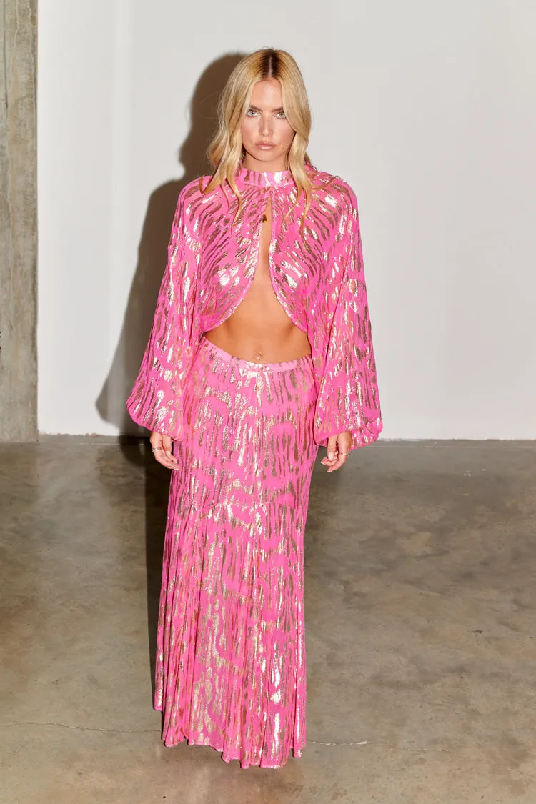 Pink Viscose Jacquard Libby Top