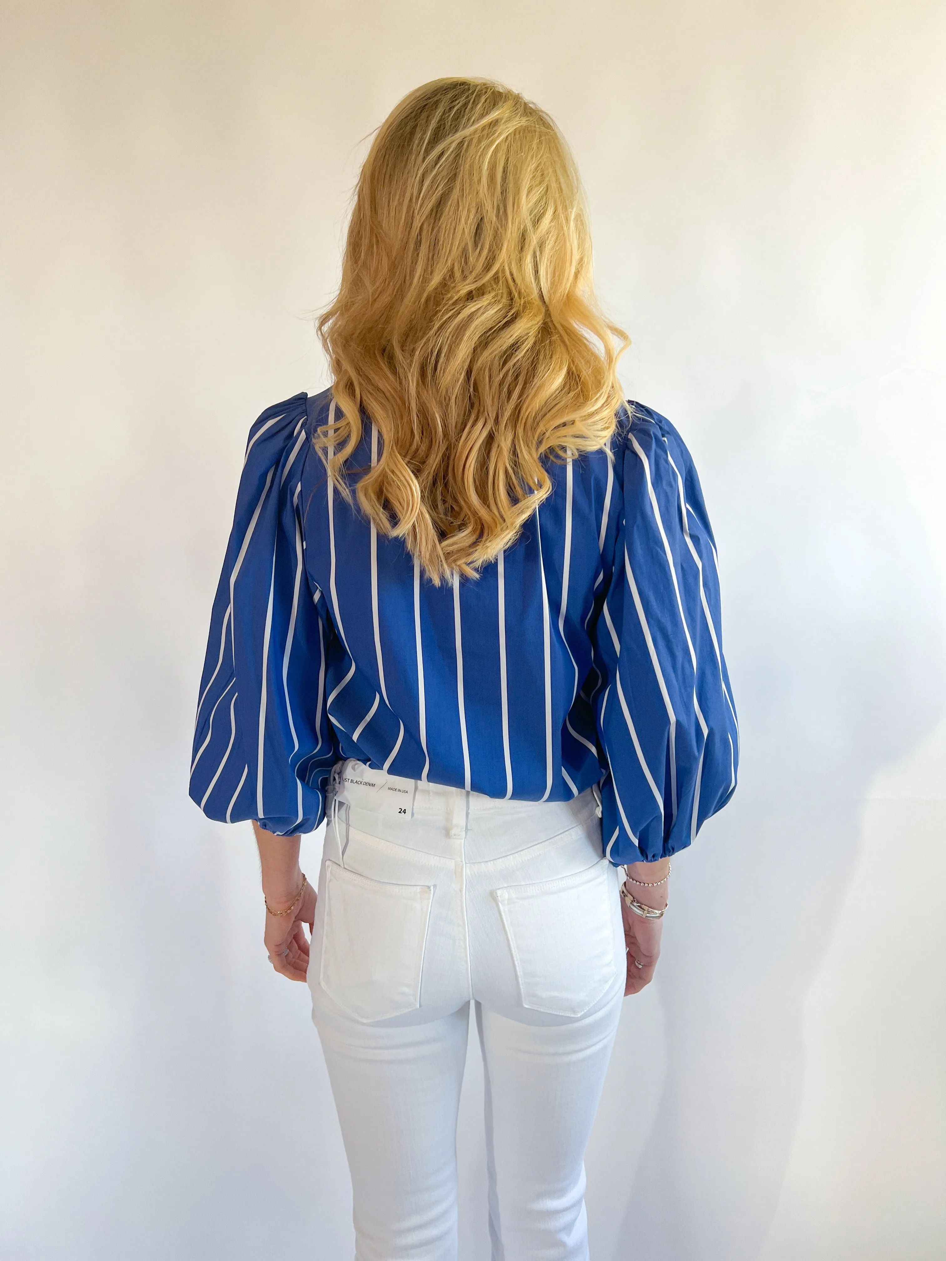 Pinstripe Puff Sleeve Top