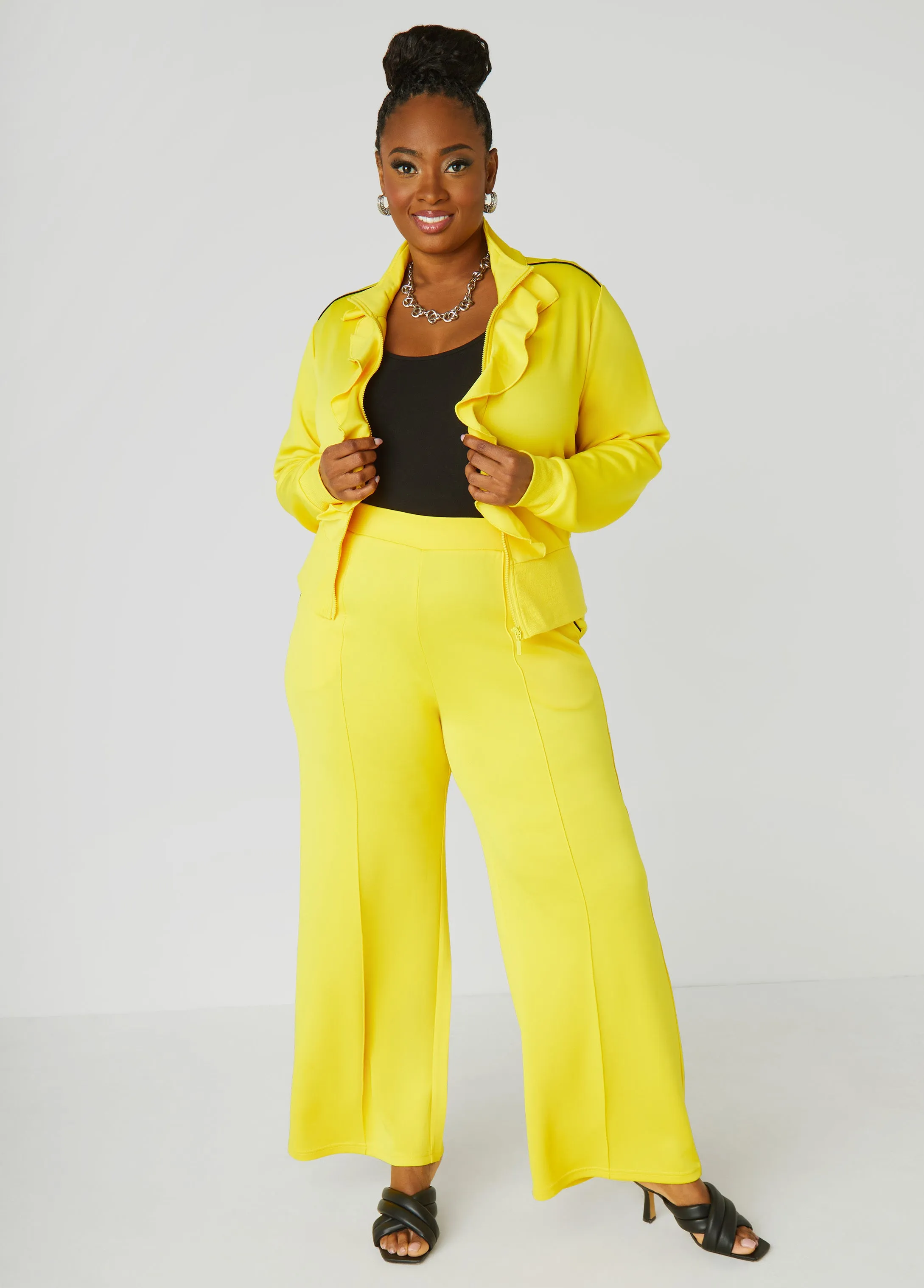Pintucked High Waist Track Pants