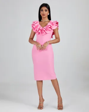 Pleated Ruffle Bandage Midi Dress