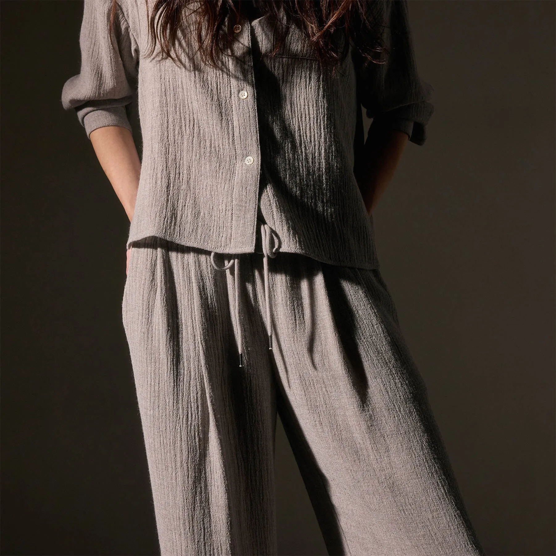 Pleated Wool Blend Pant - Silver Wheat