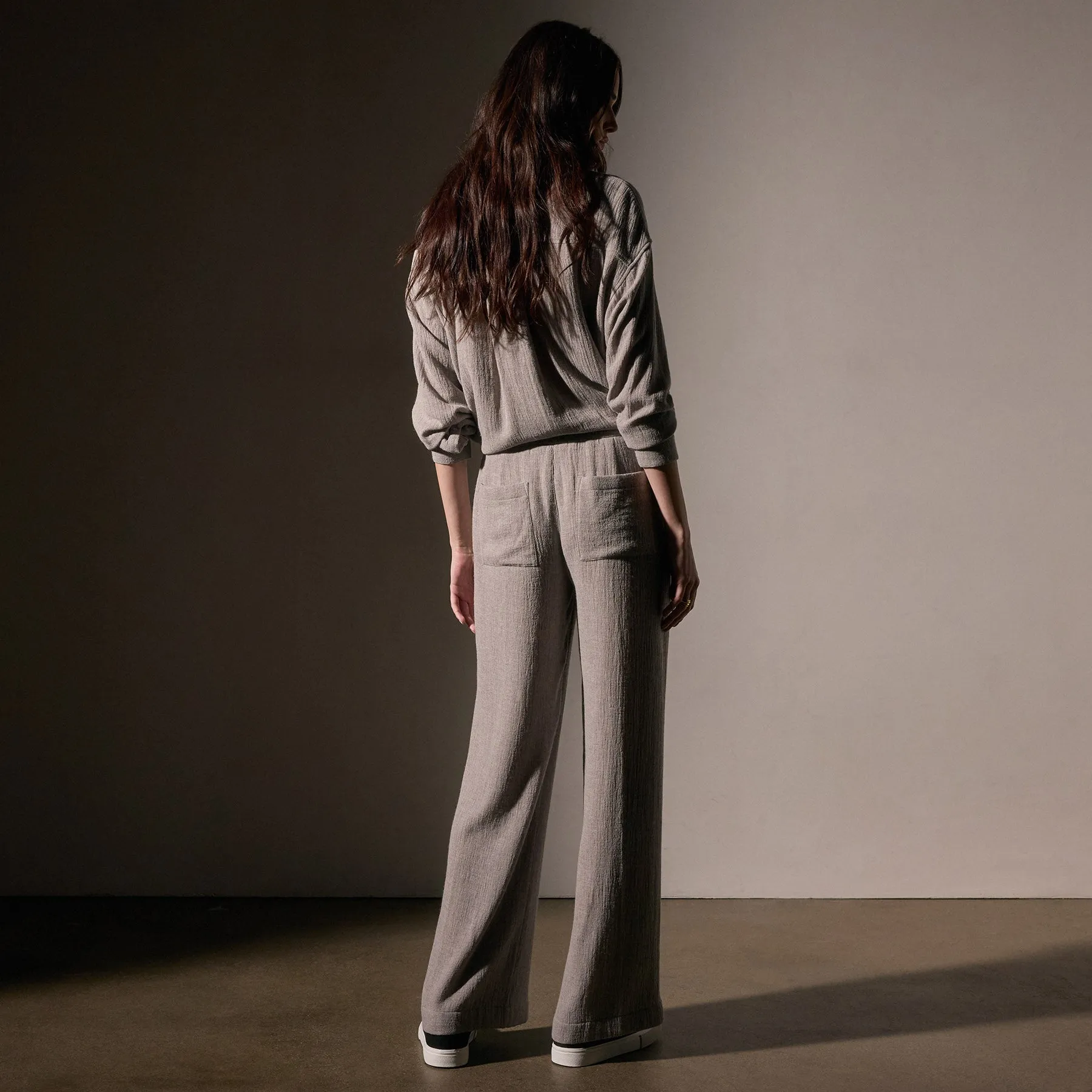 Pleated Wool Blend Pant - Silver Wheat