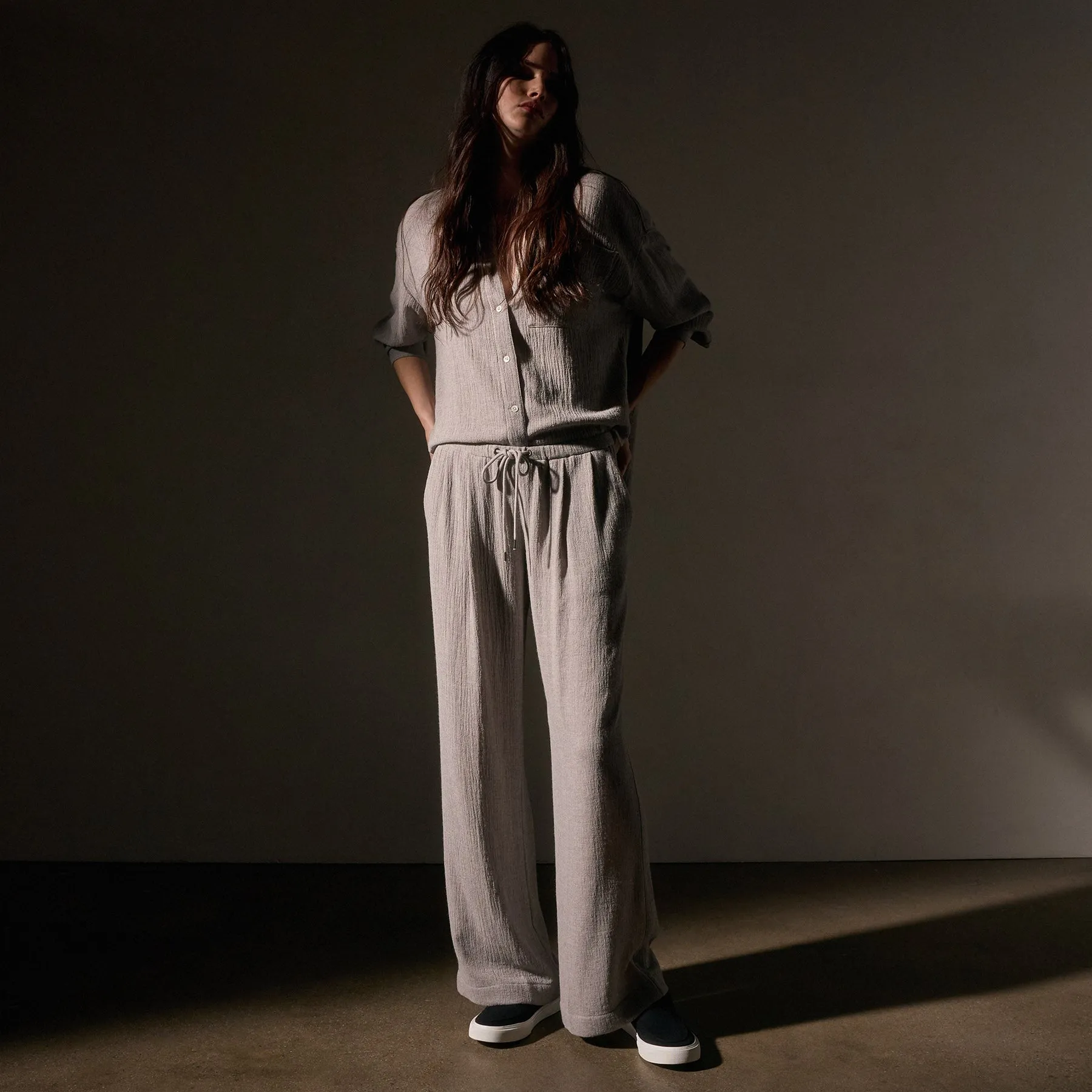 Pleated Wool Blend Pant - Silver Wheat