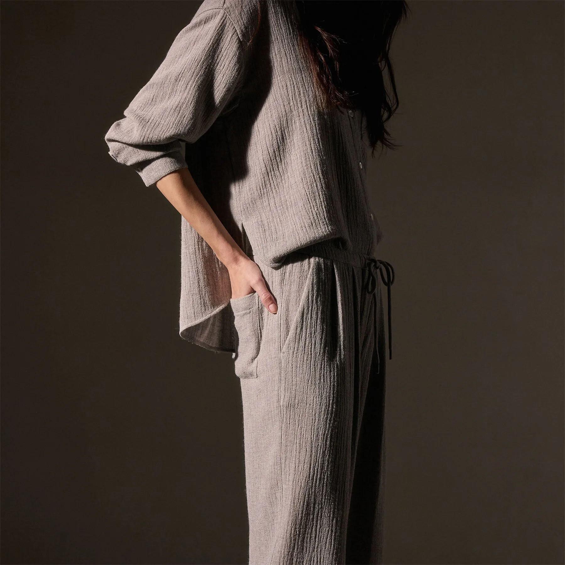 Pleated Wool Blend Pant - Silver Wheat