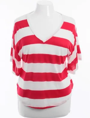 Plus Size Boyfriend V-Neck Striped Red Top