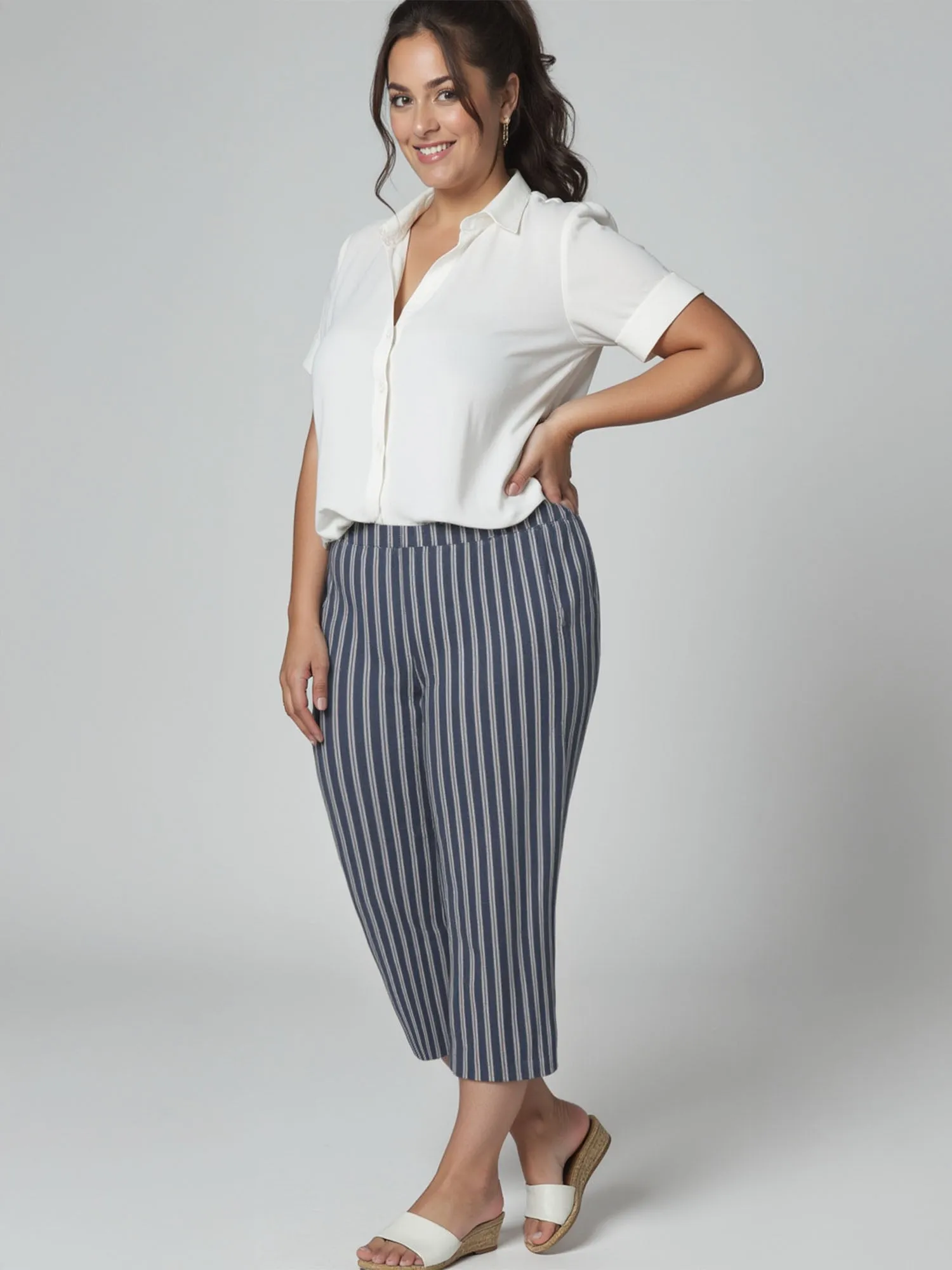 Plus Striped Bengaline Pull On Pant