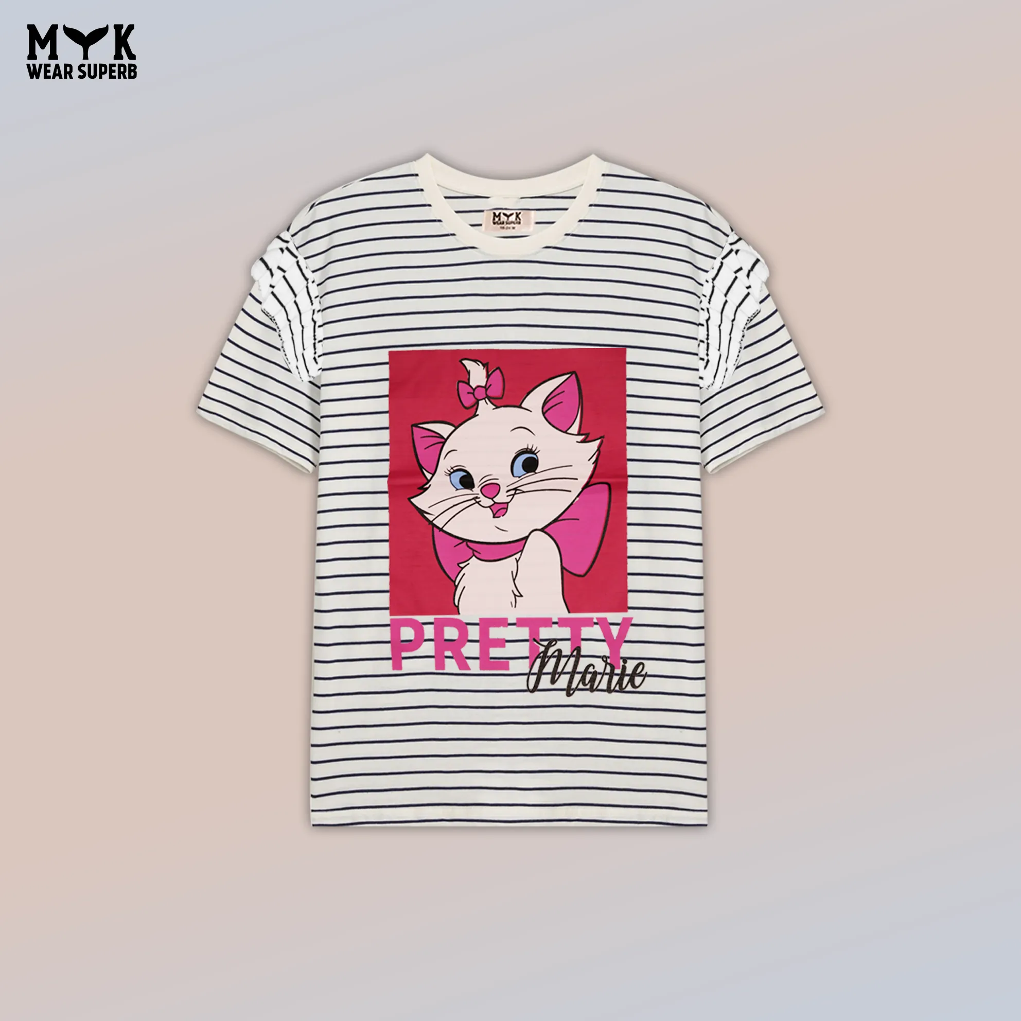 Pretty Marie Girls' Summer Night Suit – Striped Tee & Pink Pajama Set