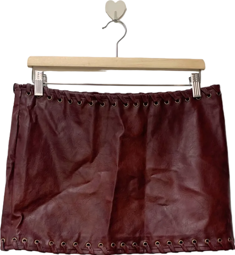 PrettyLittleThing Burgundy Faux Leather Mini Skirt UK 10