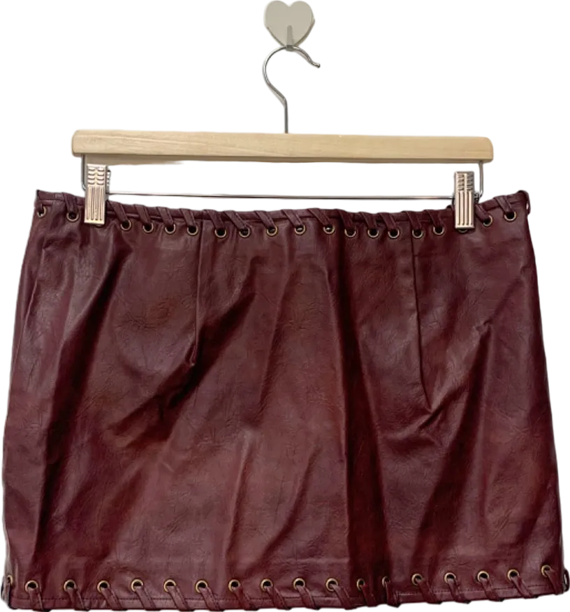 PrettyLittleThing Burgundy Faux Leather Mini Skirt UK 10