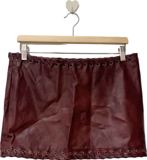 PrettyLittleThing Burgundy Faux Leather Mini Skirt UK 10