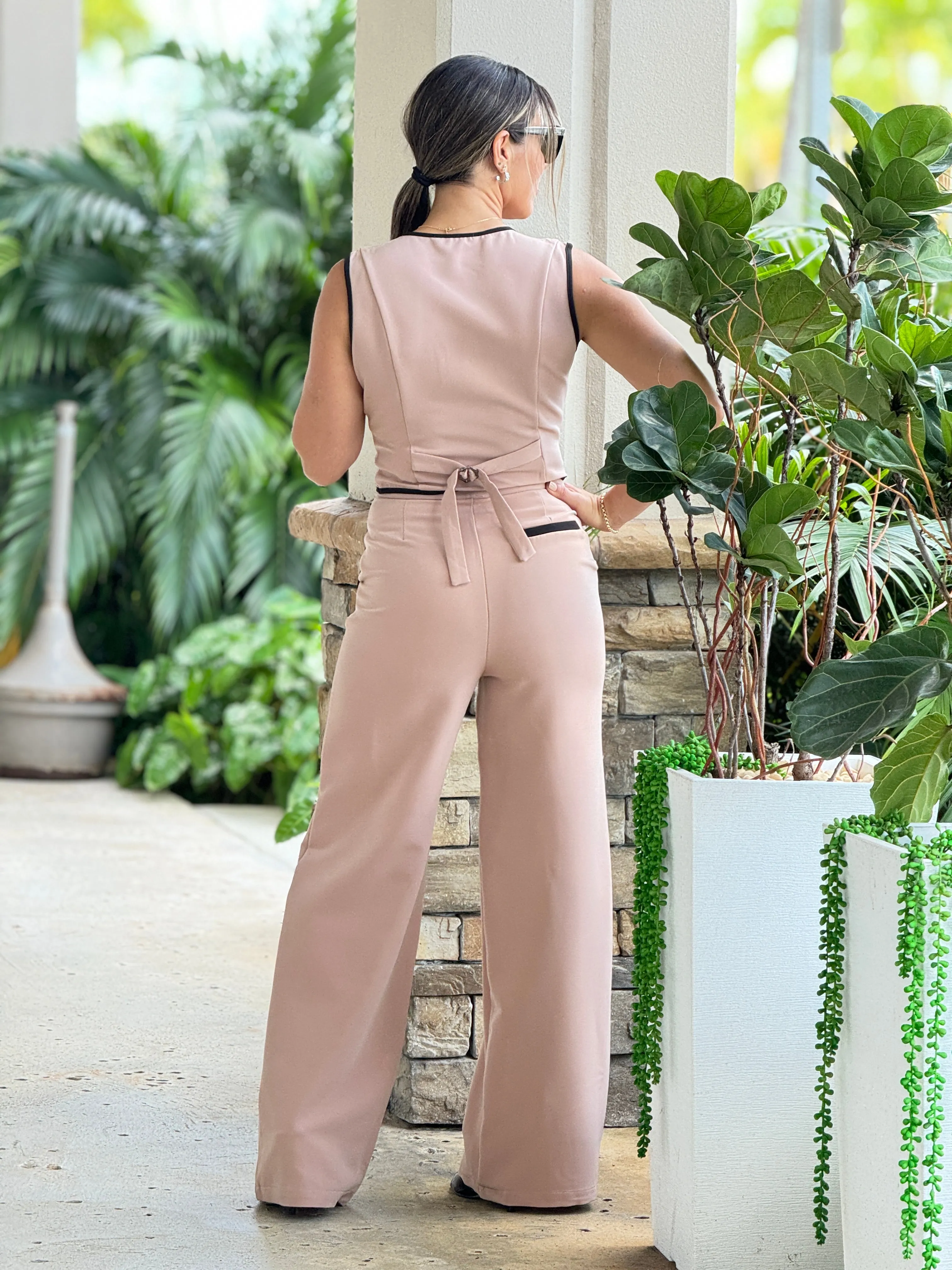 "Mora" Woven Vest And Pants Set With Contrast Detail